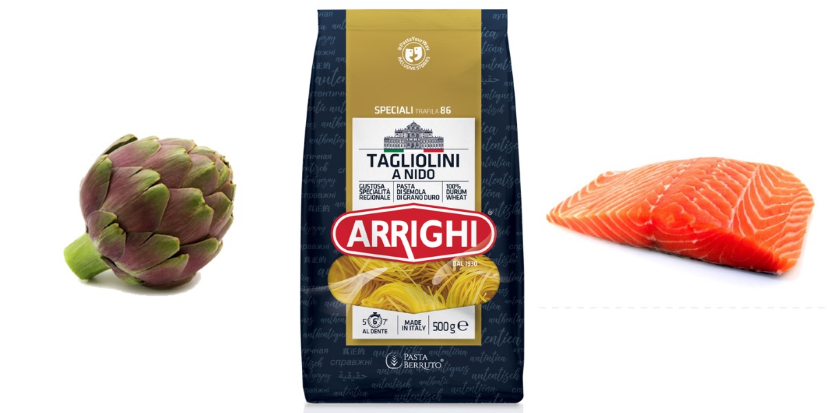 Tagliolini con carciofi salmone e pecorino